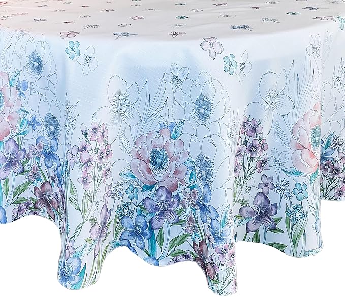 Newbridge Garden Breeze Round Fabric Tablecloth, 70 Inch, Easy Care and Stain Resistant Fabric Table Cloth for Holiday Party Dining, Sweet Pastel Floral