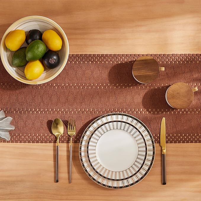 ZeeMart Macrame Style Boho Table Runner, Terracotta Table Runners 72 Inches Long, Farmhouse Woven Home Decor, 12x72 Inch, Terracotta