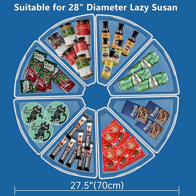 JOWBOOW Lazy Susan Organizer Bins for 28"-29" Diameter Corner Cabinet Lazy Susan, 8 Pack, Clear Plastic Cabinet and Pantry Storage Bin, 1/8 Wedge-Food Safe, BPA Free