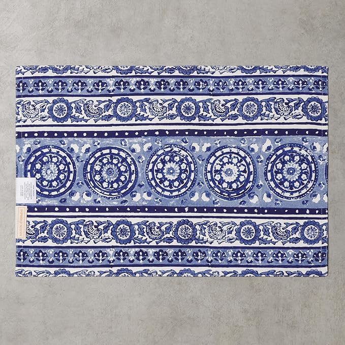 Maison d' Hermine Placemats Set of 4 100% Cotton Washable Cloth Place Mats Reusable Table Mats for Kitchen Dining Party Wedding Gifts for Mothers Day Spring/Summer (Melodie Bleue, 13" x 19")