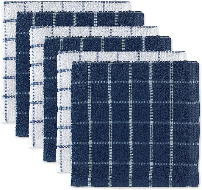 DII Basic Terry Collection Windowpane Dishcloth Set, 12x12, Nautical Blue, 6 Piece