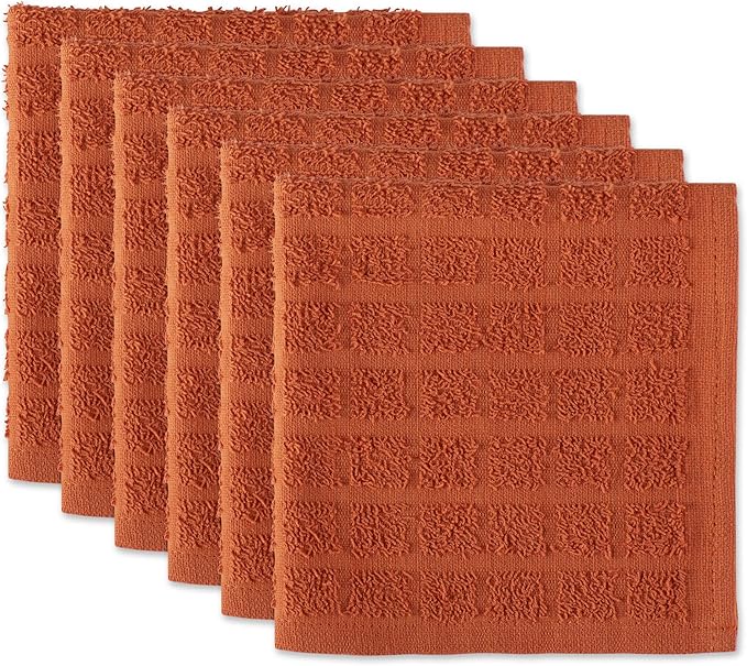 DII Basic Terry Collection Solid Windowpane Dishcloth Set, 12x12, Spice, 6 Piece
