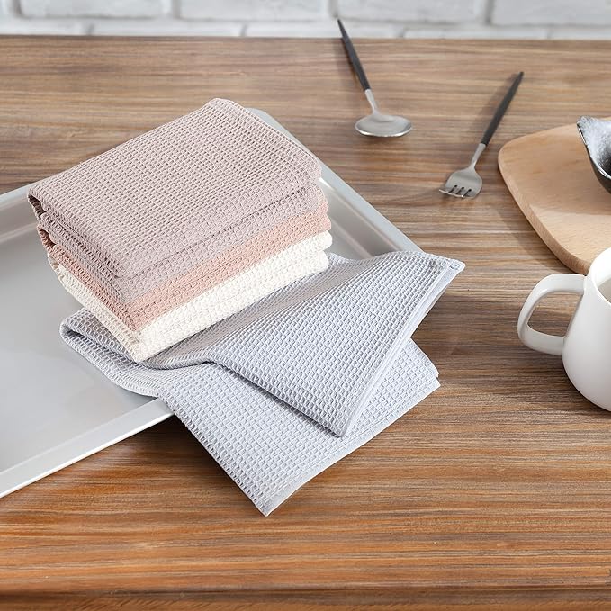 PY HOME & SPORTS Dish Towel Set, 100% Cotton Waffle Weave Kitchen Towels 4 Pieces, Super Absorbent (17 x 25 Inches, Set of 4)