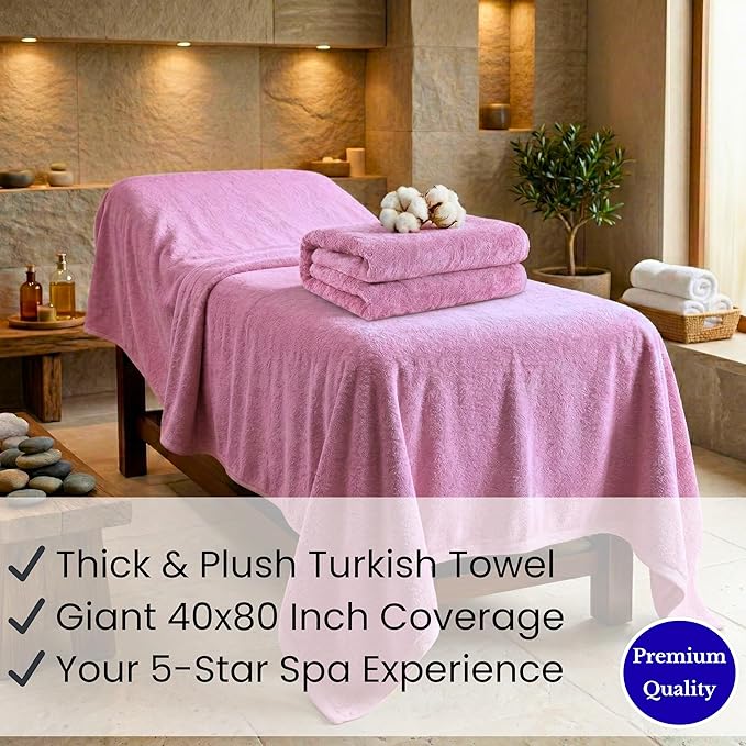 SALBAKOS Luxury 100% Turkish Cotton Bath Sheets 40x80 in Oversized Extra Large Bath Towels Pink Thick Soft Absorbent Turkish Towel for Spa Beach (Pack of 1, Rose, Jumbo Bath Sheet)