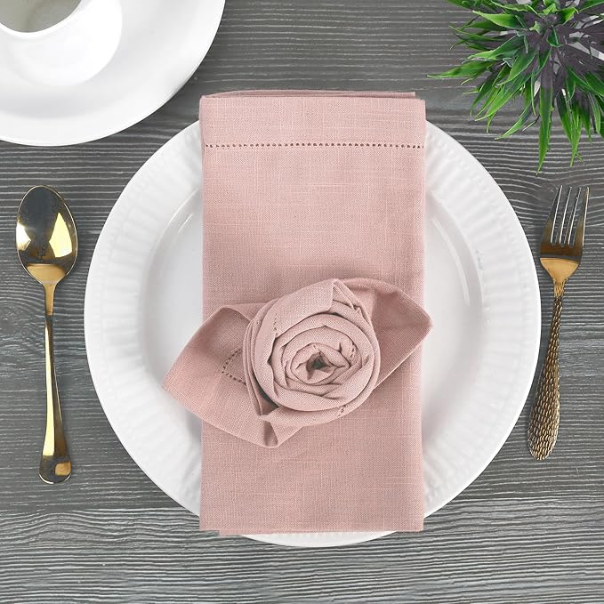 FINGERCRAFT Cloth Napkin Hemstitched 20x20 Inch Generous Picot Hem, Mitred Corner, Everyday Use Premium Quality High GSM and Good Absorbency Set of 12 Easter Color Pink