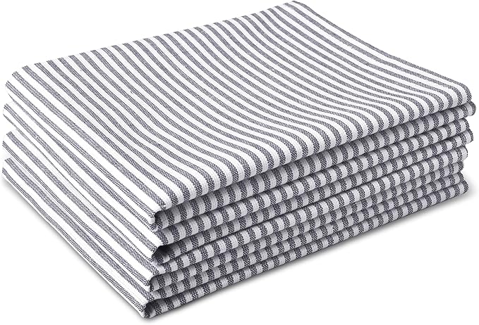 Encasa XO Cotton Kitchen Towel Set | Hand and Tea Cloth for Cleaning & Quick Drying, X-Large 28"x18" (Pack of 4) Highly Absorbent - Ticking Navy Blue