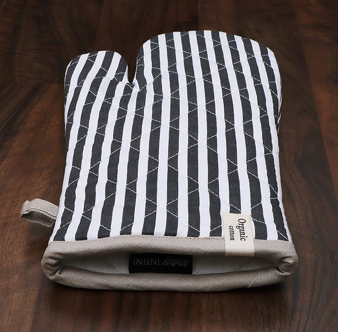 AMOUR INFINI Cotton Oven Mitts Set of 1 with Hanging Loop Non-Slip, Heat Resistant, Reusable Oven Mitt for Baking Cooking Kitchen Oven Gloves (Charcoal)