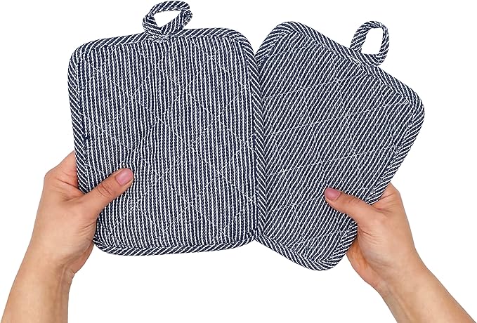 American Linen Pot Holders, Hot Pads, Table Pads for Kitchen and Dining Table, Non Slip Heat Resistant Hot Pot Holder (Navy, 8 Pack)