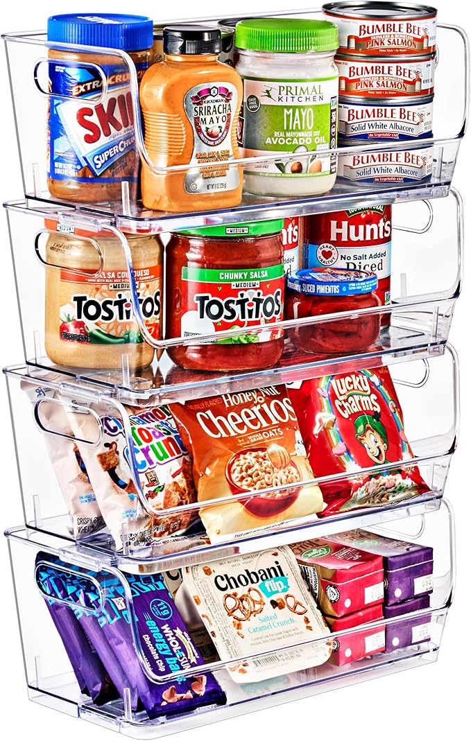 Sorbus Stackable Storage Bins Open Front, Clear Stackable Storage Bins, Pantry Bins for Storage and Organization, Acrylic Stackable Bins for Kitchen, Clear Pantry Organizer Bins (Small Wide 4 Pack)