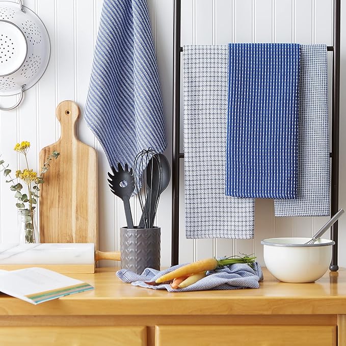 DII Ultra Absorbent, Everyday Cotton Kitchen Towels, Dishtowel Set, Assorted Blue, 5 Piece