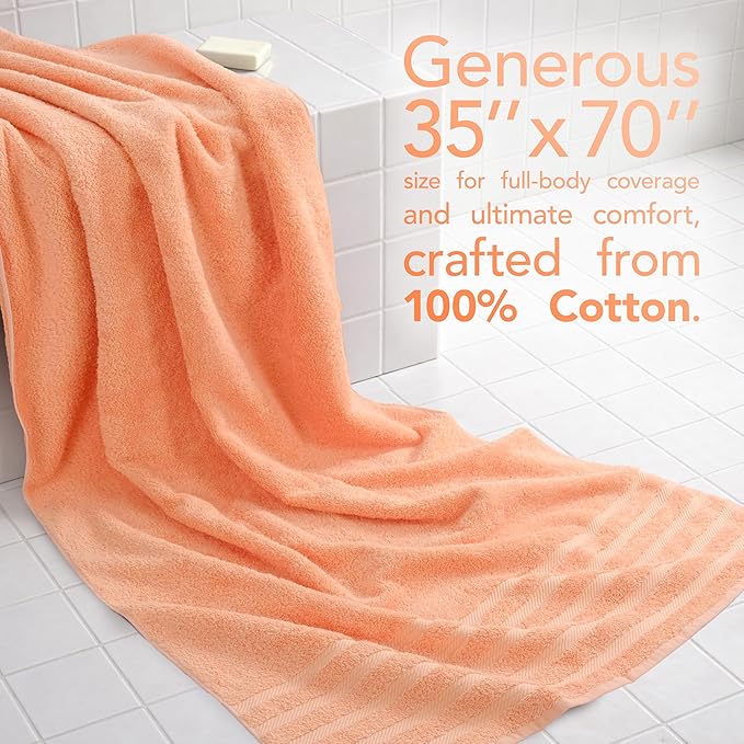American Soft Linen 35x70 Jumbo Large Bath Towel, 600 GSM 100% Cotton Turkish Bath Sheet, Oversized Luxury Bath Towel for Bathroom Beach and Pool, Malibu Peach