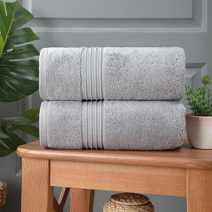 Milara Turkish Super-Plush Bathroom Hand Towels Set 2-Piece | Premium Cotton Hand Towels Set Absorbent, Durable with Hanging Loops | Silver Gray Color Hand Towel, (16 x 30 Inches)