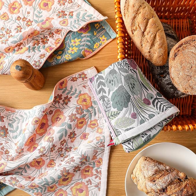 Kitchen Tea Towels 15" x 30",Quick Dry100% Organic Cotton for Kitchen Drying Linework,Ultra Absorbent Decorative Boho Floral Large Tea Towels with Hanging Loop