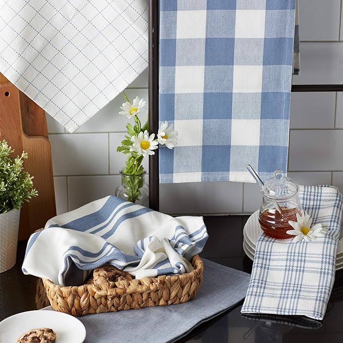 DII Everyday Basic Kitchen Collection Large Woven Cotton Dishtowel/Tea Towel Set, 18x28, Stonewash Blue, 5 Count