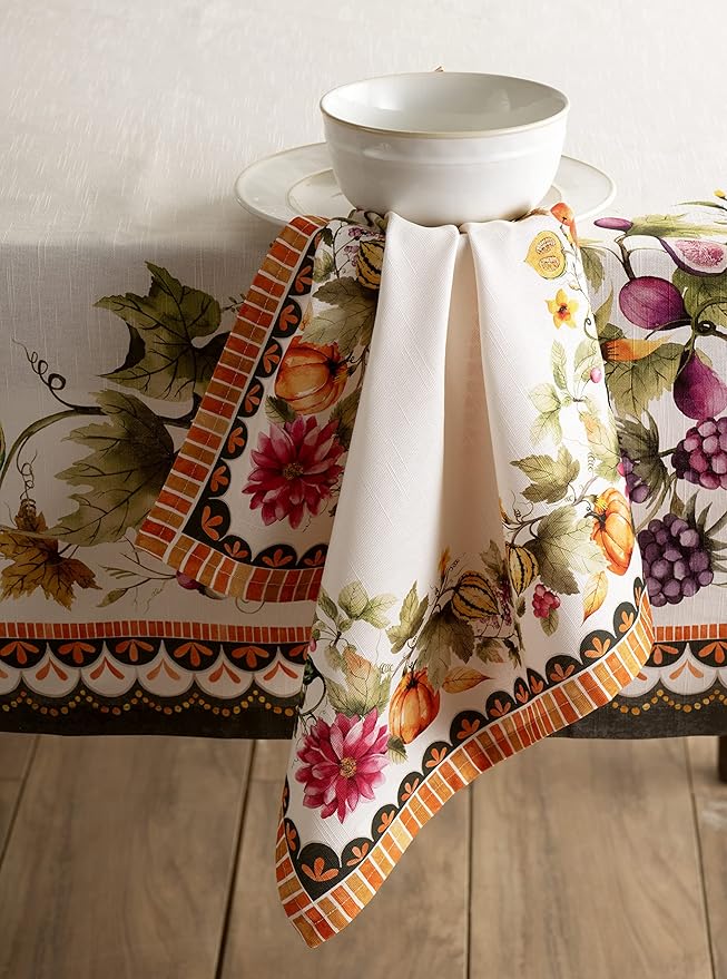 Maison d' Hermine Cloth Napkins Set of 4 100% Cotton for Thanksgiving Christmas Decorations Everyday Reusable Square Fall Napkins Cloth Washable Dinner Party (Pumpkin Garden - Cloudy Cream, 20"x20")