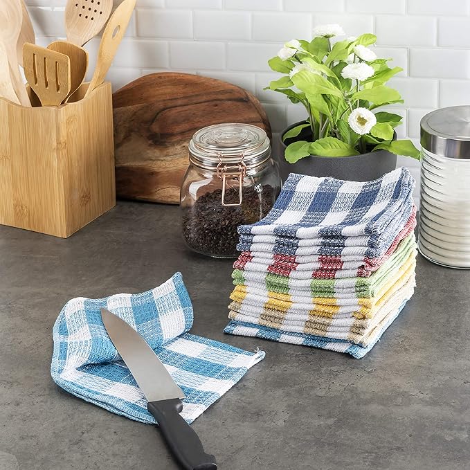 American Linen 12 Cotton Kitchen Dish Cloths Value Pack– Vibrant, Reusable and Washable Dish Cloths -12-Pack Set Quality Hand Cloths 12x12 inches Waffle Weave Total Weight 250 Grams