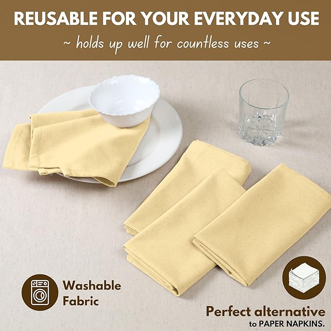 Native Fab Pale Yellow Easter Cloth Napkins Set of 12 Bulk - 100% Cotton Spring Dinner Napkin 17 x 17 - Soft, Absorbent, Washable Fabric Cloth for Garden Brunch, Tea Parties, Baby Showers, Weddings