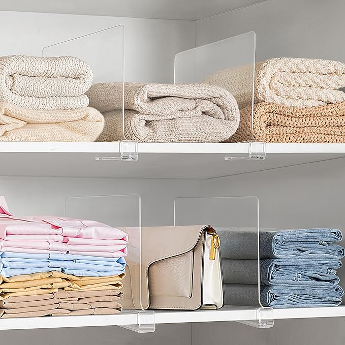 HBlife 18 Pack Clear Shelf Dividers, Vertical Purse Organizer for Closet Perfect for Sweater, Shirts, Handbags in Bedroom and Kitchen, Adjustable Acrylic Bookshelf for Organization