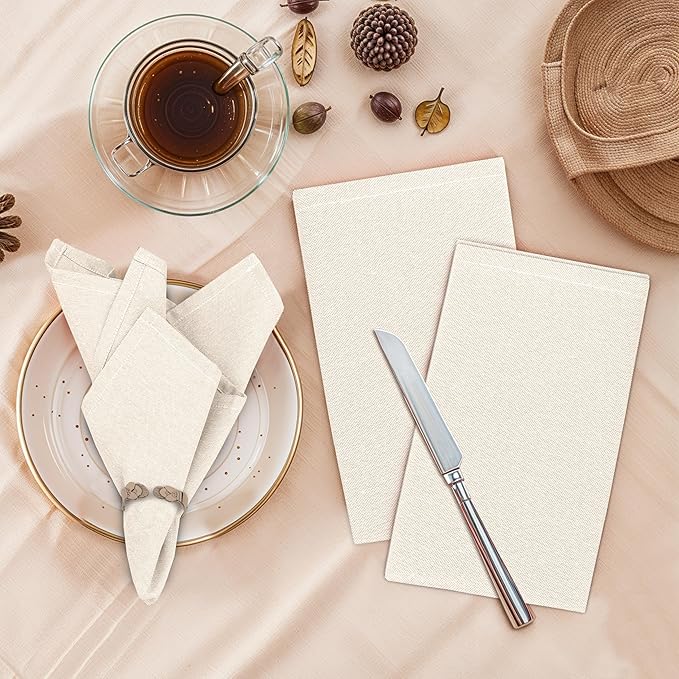 Ruvanti Cloth Napkins Set of 12, 18x18 Reusable Napkins Cloth Washable, Soft & Durable Table Napkin, Poly Cotton Fabric Dinner Napkins for Parties, Christmas, Thanksgiving, Weddings - Antique White
