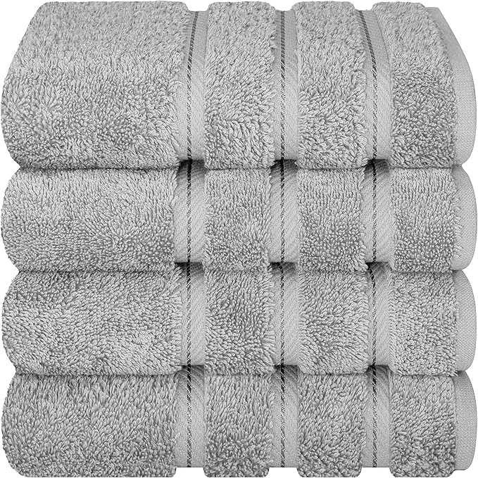 American Soft Linen Luxury Hand Towels for Bathroom, 600 GSM Heawy Weight 16x28 Size 100% Cotton Turkish 4 Piece Hand Face Towel Set, Light Grey Hand Towels