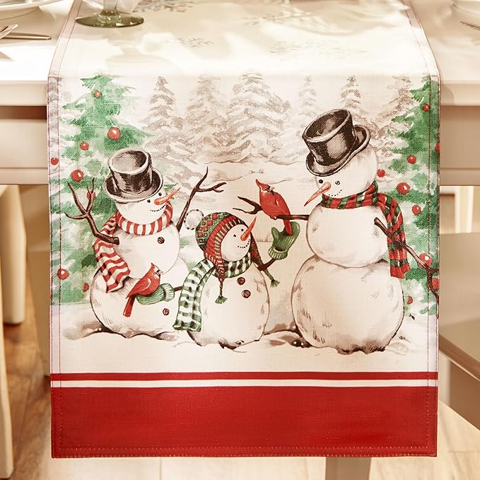 Elrene Home Fashions Snowman Winterland Holiday Snowflake Table Runner, 13" W x 70" L