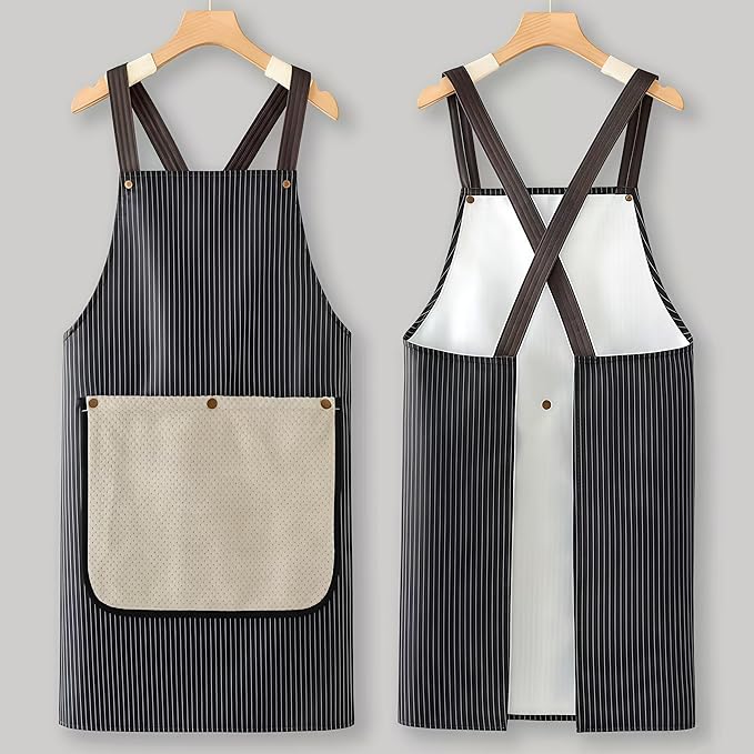 Kitchen Apron with Pockets Removable Hand Towel for Men and Women – Waterproof Cooking Apron for Home, BBQ, and Baking – No-Tie Cross Back, Durable, Comfortable, Easy to Clean