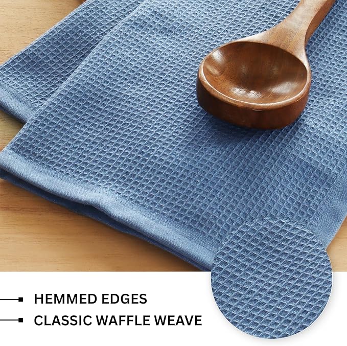 PurpleEssences Waffle Weave Kitchen Towel, 100% Cotton - 15x25 Inches with Hanging Loop, Ultra Soft Absorbent Quick Drying Dish Cloth, Tea and Hand Towels, 6 Pack - Spring Easter Summer - Smoky Grey