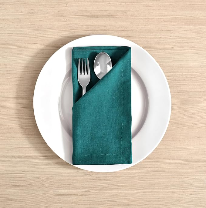 FINGERCRAFT Dinner Cloth Napkins, Cotton Linen Blend Mitered Corner Napkins Cloth 4 Pack Natural Premium Quality for Every Day Use, Parties, Easter, Thanksgiving, Weddings, 18x18 inch Teal Green