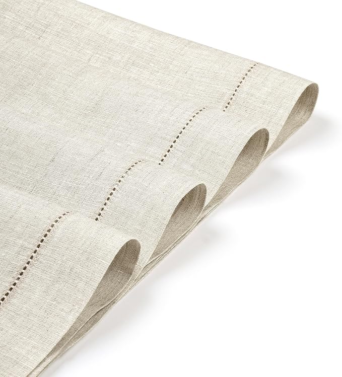 D'Moksha Homes Light Natural Linen Cloth Placemats Set of 4-100% Pure Linen Hemstitch Placemats 14 x 19 Inch - Classic Hemstitch Table Place Mats for Mothers Day - Machine Washable