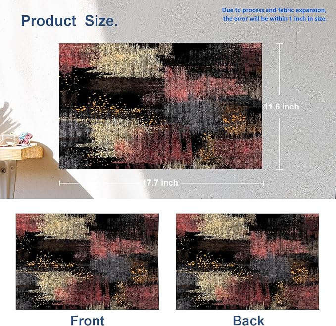 Batmerry Artwork Dark Tones Placemats, Artistic Expression Muted Color Washable Linen Table Mats for Kitchen Table Double Insulation Decor Dining Set Indoor Outdoor 12X18 in Set of 8
