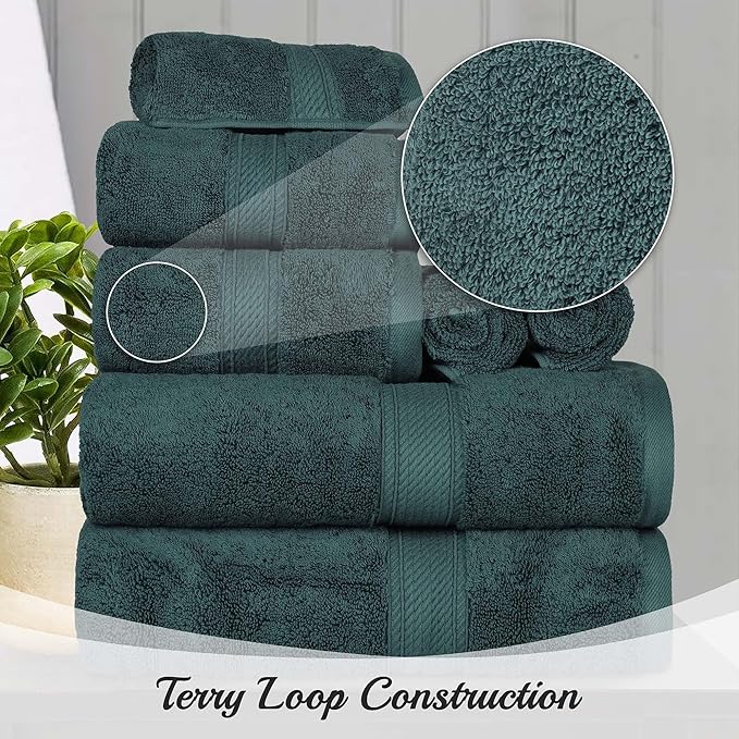 Superior Egyptian Cotton Pile Face Towel/Washcloth Set of 6, Ultra Soft Luxury Towels, Thick Plush Essentials, Absorbent Heavyweight, Guest Bath, Hotel, Spa, Home Bathroom, Shower Basics, Teal