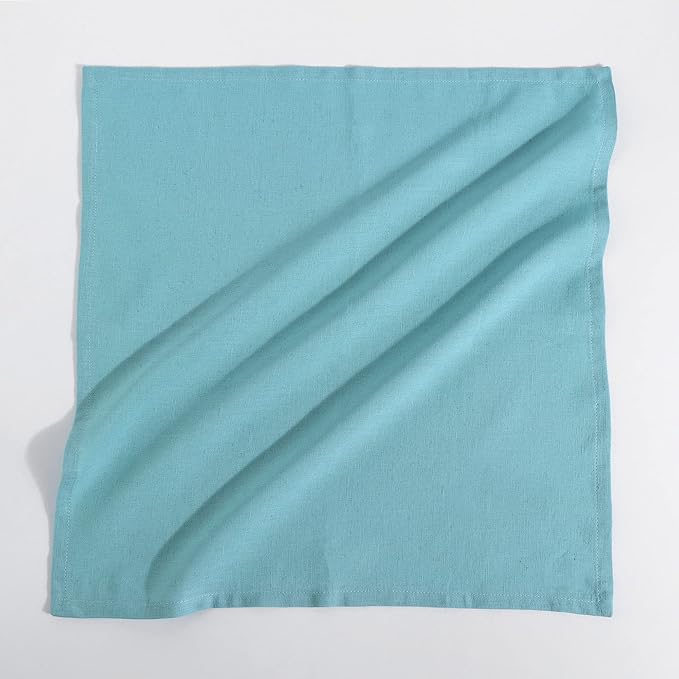 Cloth Napkins Dinner Washable Set of 4 in Cotton Linen Fabric Premium Quality, Mitered Corners for Reusable Every Day Use Pre Shrunk and Good Absorbency Christmas Cloth Napkins (Pack of 4, Sky Blue)