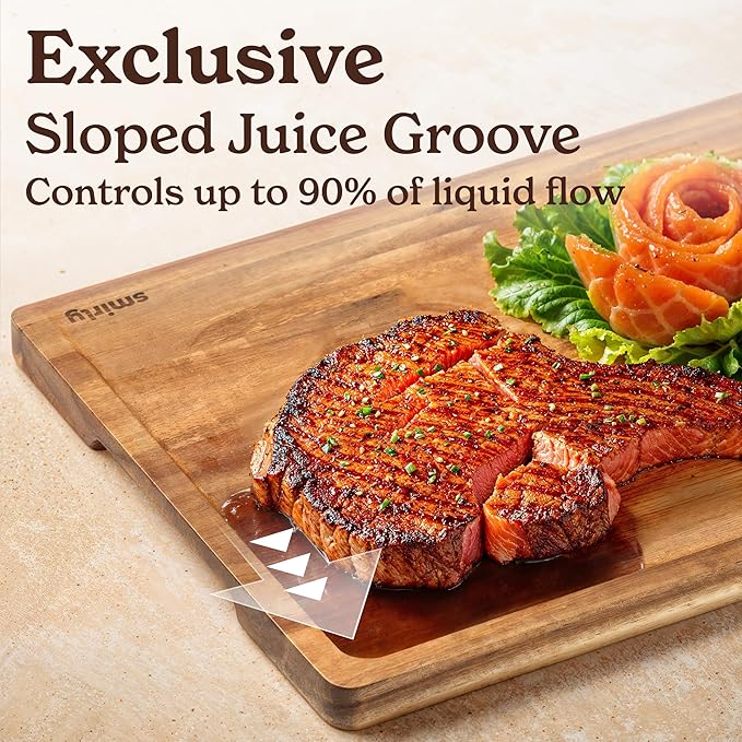 SMIRLY Bamboo Cutting Board Set, Chopping Board and Wooden Cutting Boards for Kitchen, Small Wood Cutting Board and butcher block (Acacia Wood, 2 Pack)