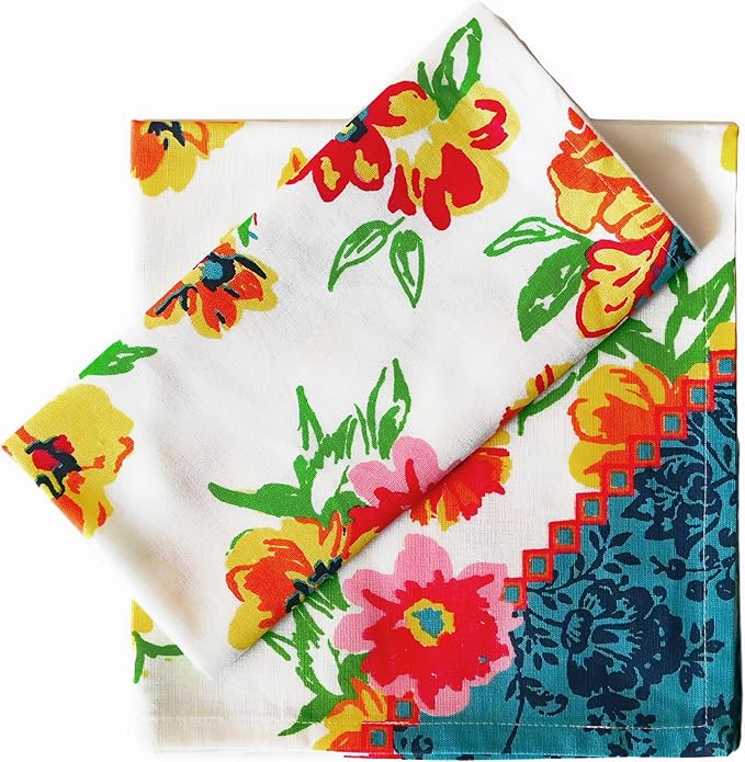 FINGERCRAFT Cloth Napkins, Set of 12 Cotton Linen Blend Printed Dinner Napkins Cloth Mitered Corner Perfect for Parties Dinners Weddings Cocktail Christmas Easter 20x20 Blooming Flower