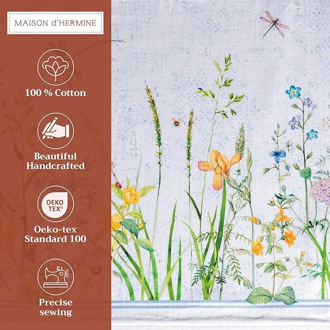 Maison d' Hermine Placemats Set of 4 100% Cotton Washable Cloth Place Mats Reusable Table Mats for Kitchen Dining Party Wedding Gifts for Mothers Day Spring/Summer (Fleurs De Mai, 13" x 19")