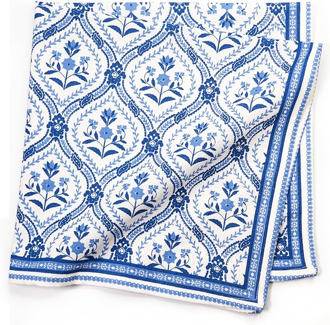 FINGERCRAFT Cloth Napkins, Set of 4 Cotton Linen Blend Printed Dinner Napkins Cloth Mitered Corner Perfect for Parties Dinners Weddings Cocktail Christmas Easter 20x20 Damask Blue
