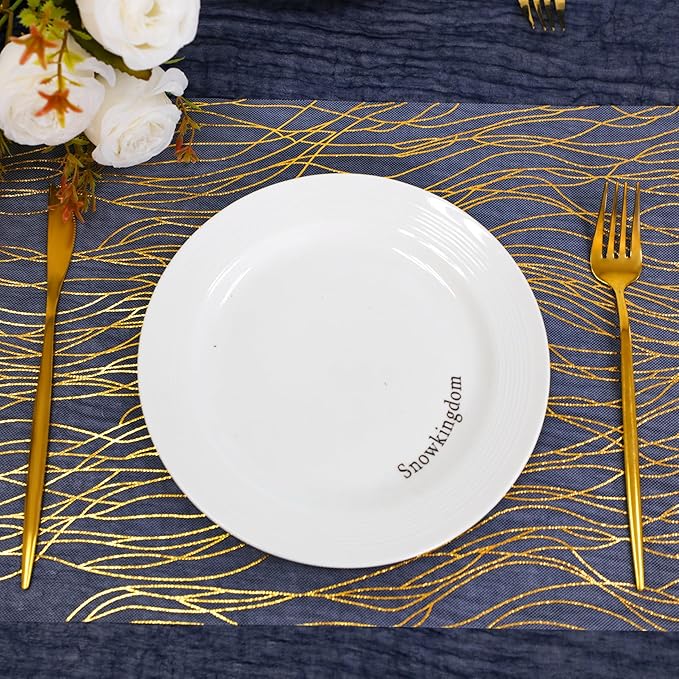 Snowkingdom 2pcs Gold Wave Table Runner, 11×108 Inch Golden Metallic Sparkle Lines Mesh Table Runners, Lightweight Gold Party Decorations for Mothers Day, Wedding, Birthday, Christmas, Party Dinner