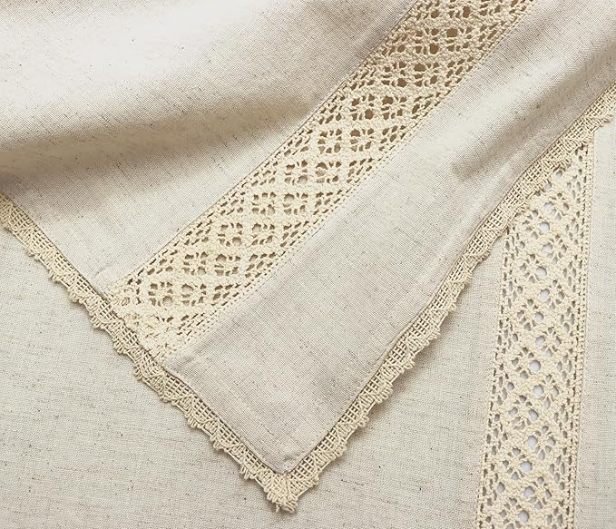 COTTON CRAFT Cloth Napkins with Lace - Set of 8 Natural Cotton Flax Elegant Everyday Fall Harvest Thanksgiving Holiday Table Lunch Dinner Napkins - Washable Reusable Serviette - 17x17 inches