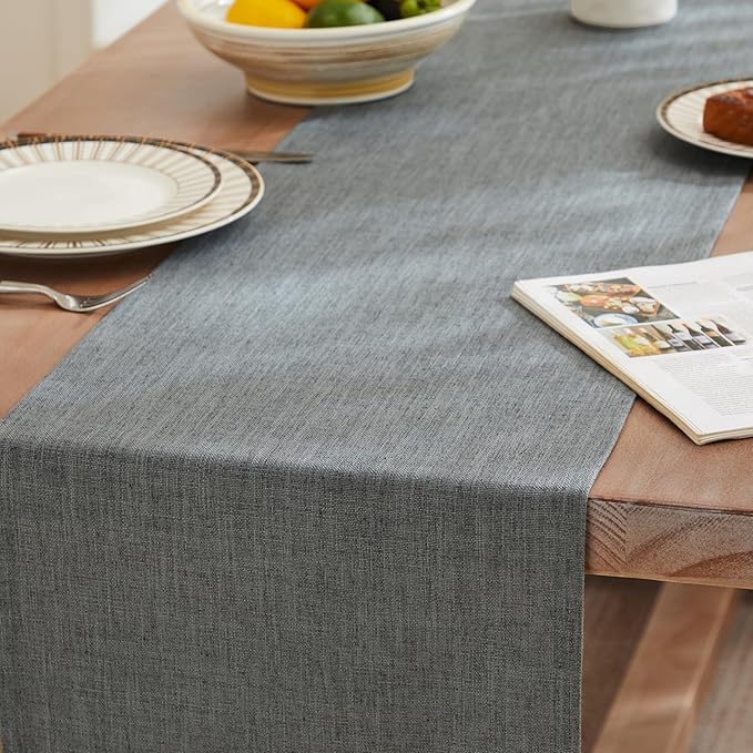 ZeeMart Rustic Cotton Linen Table Runner, 13x60 Inches Dark Grey, Farmhouse Style Dark Grey Table Runners 60 Inches Long, Washable Kitchen Dining Table Decoration for Home Party Decor
