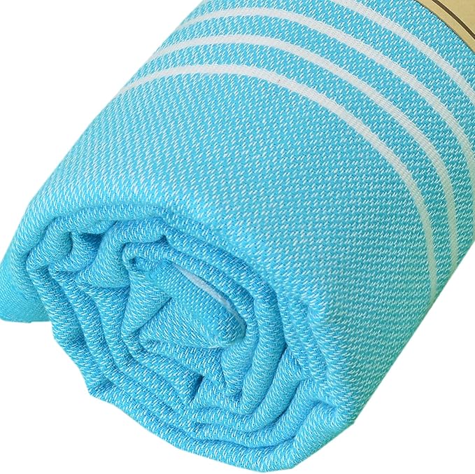 Bersuse Towels Anatolia XL Beach Blanket Throw Blanket Turkish Towel 100% Cotton Extra-Large Quick-Dry Lightweight Premium Peshtemal Towel - 61x82 Inches, Turquoise (Set of 6)