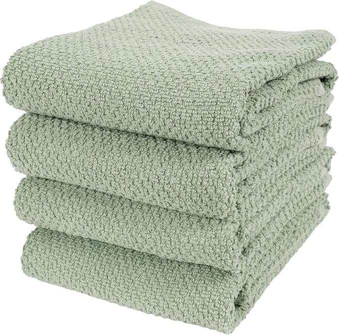 KAF Home Deluxe Popcorn Terry Kitchen Towels, Cotton Kitchen Dish Towels, Set of 4, French Green