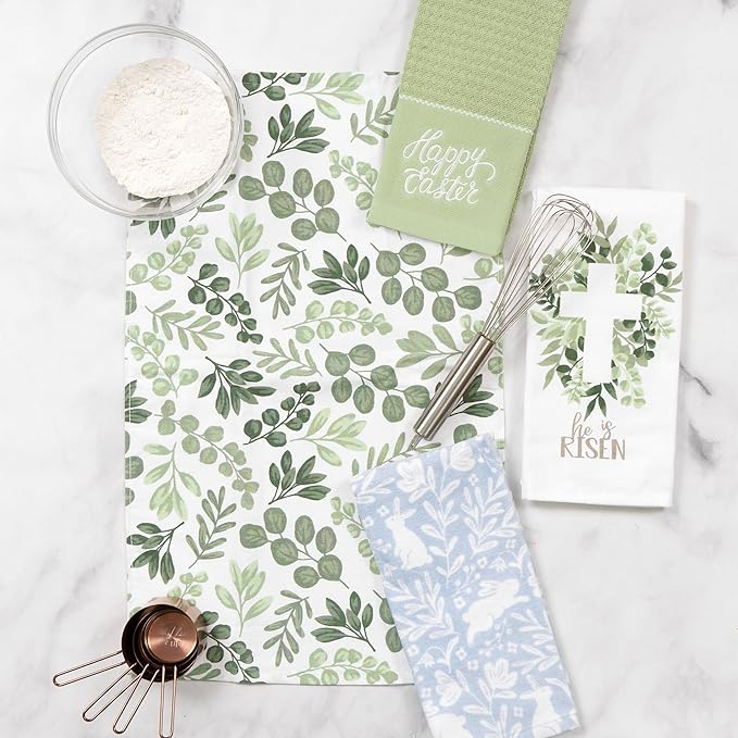 Ritz 100% Cotton Kitchen Towels, Eucalyptus Floral Spring – 16"x26" – Absorbent Dish Towels for Drying & Cleaning – Soft & Durable (Set of 4)