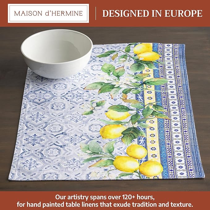 Maison d' Hermine Placemats Set of 4 100% Cotton Washable Cloth Place Mats Reusable Table Mats for Kitchen Dining Party Wedding Gifts for Mothers Day Spring/Summer (Citrus, 13" x 19")