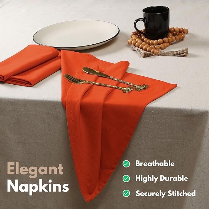 Native Fab Solid Cloth Napkin Set of 4, 100% Cotton, Washable, Reusable Dinner Cloth Napkin 17x17 inches, Table Decor Napkins for Dinner, Events, Orange