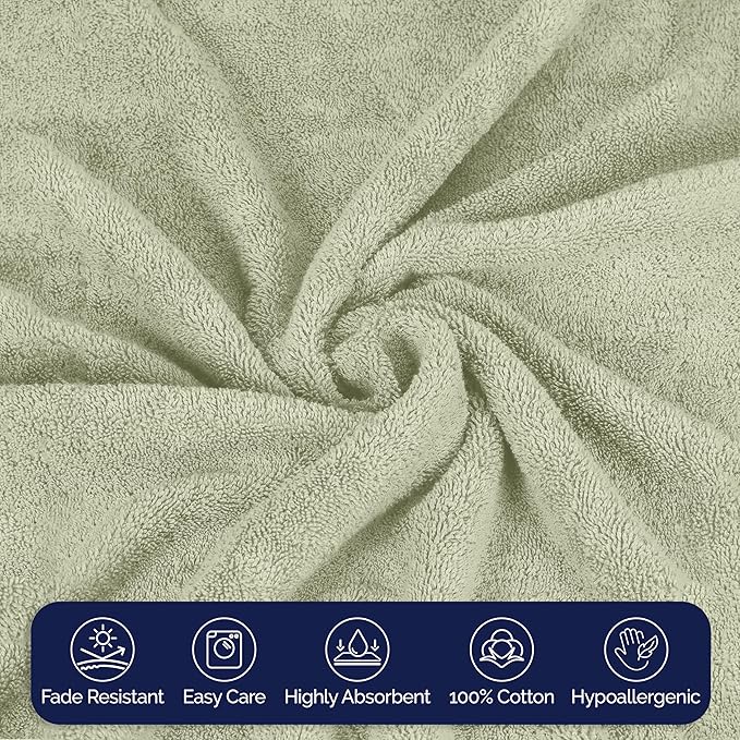 Elegant Comfort Premium Cotton 8-Piece Towel Set, Includes 4 Washcloths, 2 Hand Towels and 2 Bath Towels, 100% Turkish Cotton - Highly Absorbent and Super Soft Towels for Bathroom, Mint Green