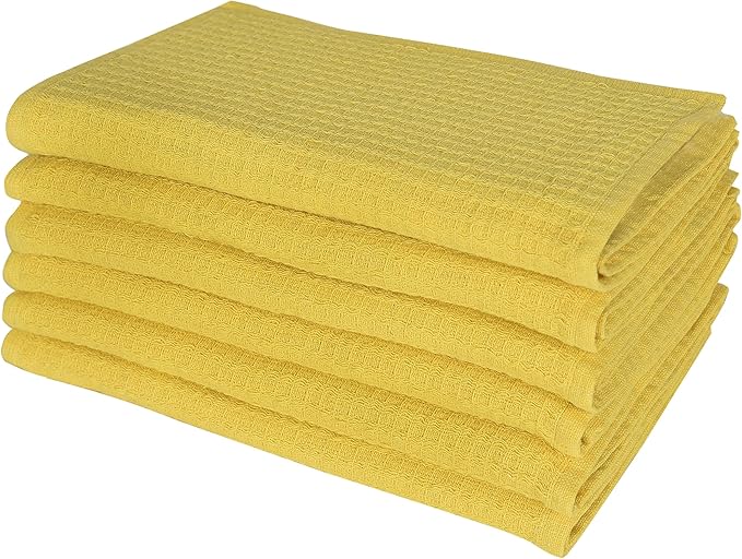 Dish Towels|Kitchen Dish Cloths Two-Sided Waffle Terry|13x28 Inches 100% Cotton Dish Rags Washing Dishes|Super Absorbent Reusable Quick Drying Dish Towels| 6-Pc Set Lemon Yellow