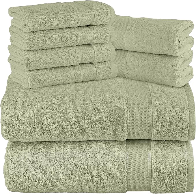 Elegant Comfort Premium Cotton 8-Piece Towel Set, Includes 4 Washcloths, 2 Hand Towels and 2 Bath Towels, 100% Turkish Cotton - Highly Absorbent and Super Soft Towels for Bathroom, Mint Green