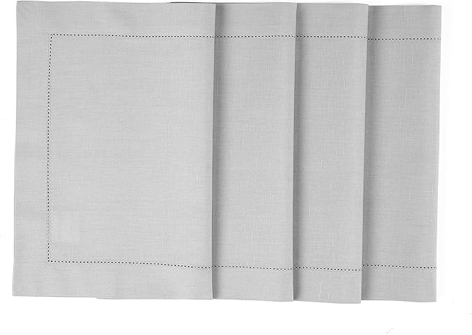 Solino Home Light Grey Placemats Set of 4 - Cotton Linen Hemstitch Placemats 14 x 19 Inch for Spring, Summer, Mothers Day