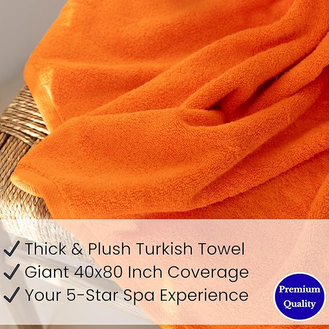 SALBAKOS Luxury 100% Turkish Cotton 40x80 in Extra Large Beach & Bath Towels | Oversized Bath Sheets | Premium Hotel Quality Thick Soft Absorbent Turkish Towel (Pack of 1, Orange, Jumbo Bath Sheet)