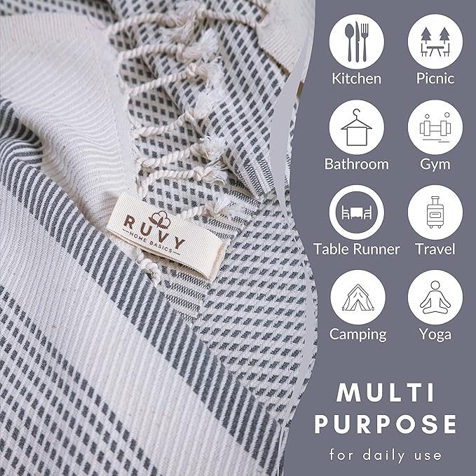 Ruvy Home Basics Turkish Hand Towels for Bathroom Set of 4 | 18"x40", Cotton | Decorative Towel for Bathroom, Kitchen, Dishcloth, Tea, Yoga, Face, Gym - Light Grey